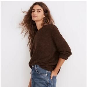 Madewell Dark Brown Elliston Alpaca Blend Crop Relaxed Fit Sweater NG697 XS